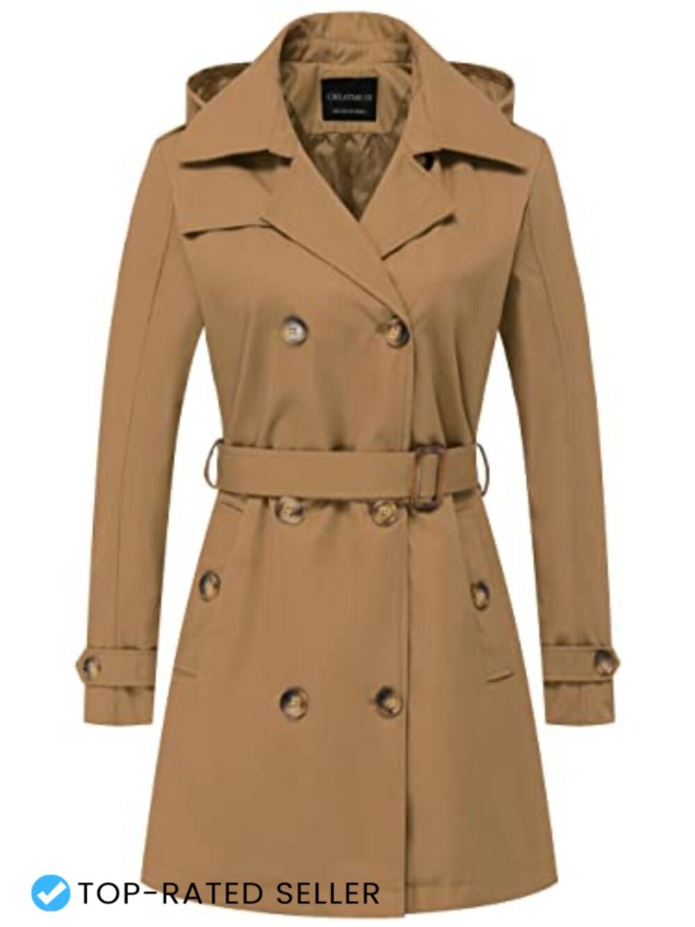 Women's Trench Coat Double-Breasted Classic Lapel Belted Slim Outerwear with
